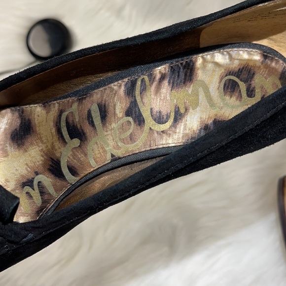 NWT Sam Edelman Black Leather Loafer Tassels & Wood Wedge Platform - Picture 11 of 16